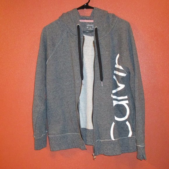 Calvin Klein Performance Woman Large Grey White Long Sleeve Hooded Jacket - Picture 4 of 7